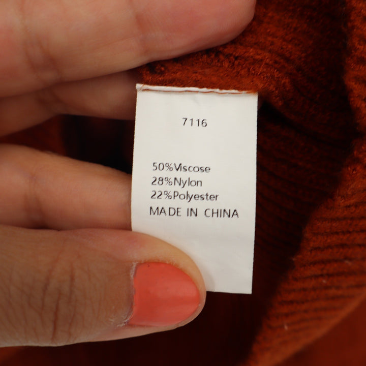 BTFBM Women's Burnt Orange Ribbed Quarter Zip Funnel Neck Sweater Size M