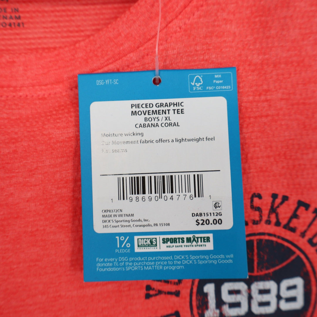 DSG Boys XL Pieced Graphic Movement Tee Cabana Coral Basketball 1989 NWT