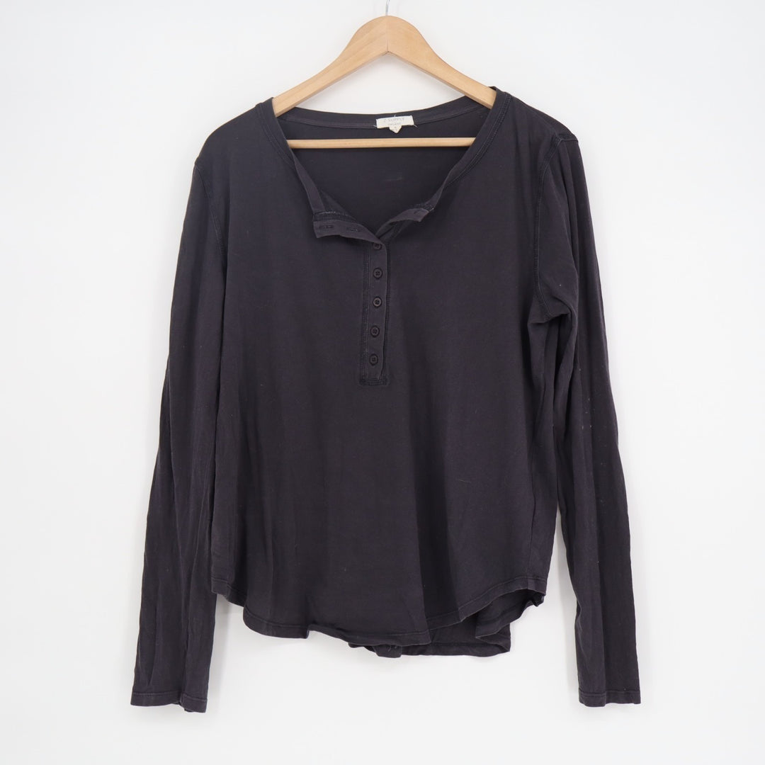 Z Supply Organic T-Shirt Womens Medium Black Cotton Long Sleeve Henley Neck
