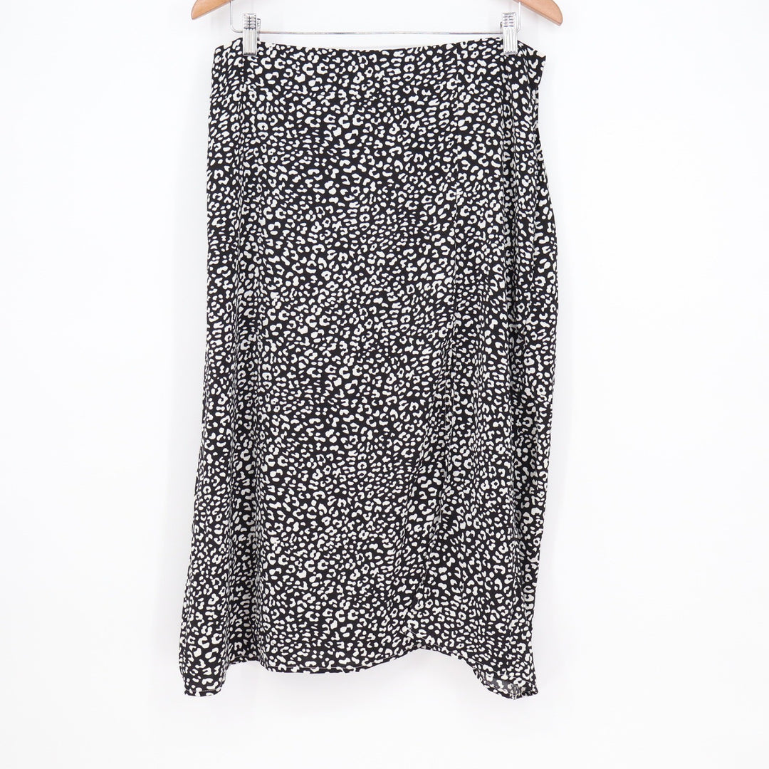 Shein Curve 0XL Black White Leopard Print Midi Skirt High Waist Plus Size