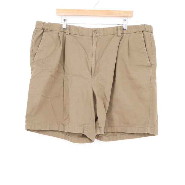 Haggar Pleated Chino Shorts Khaki Tan 100% Cotton Size 44 Relaxed Fit 7 Inseam