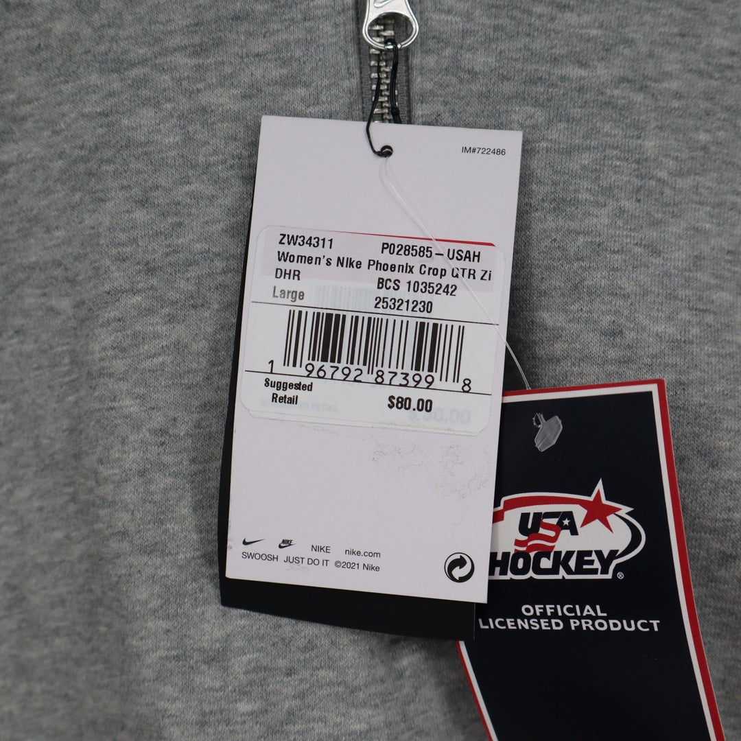 Nike USA Hockey Phoenix Crop Quarter Zip Sweatshirt Grey L