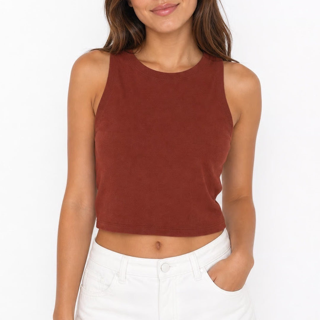 Old Navy Active PowerChill Crop Top Rust Brown Light Support Go-Dry Medium