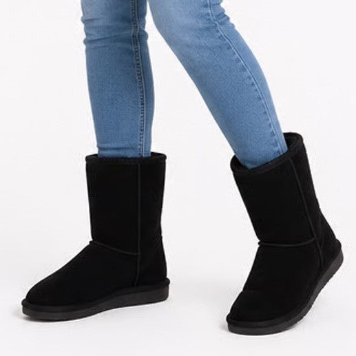 Bearpaw Bootie Womens US 10 Black Suede Fleece Lined Round Toe Mid Calf Boots