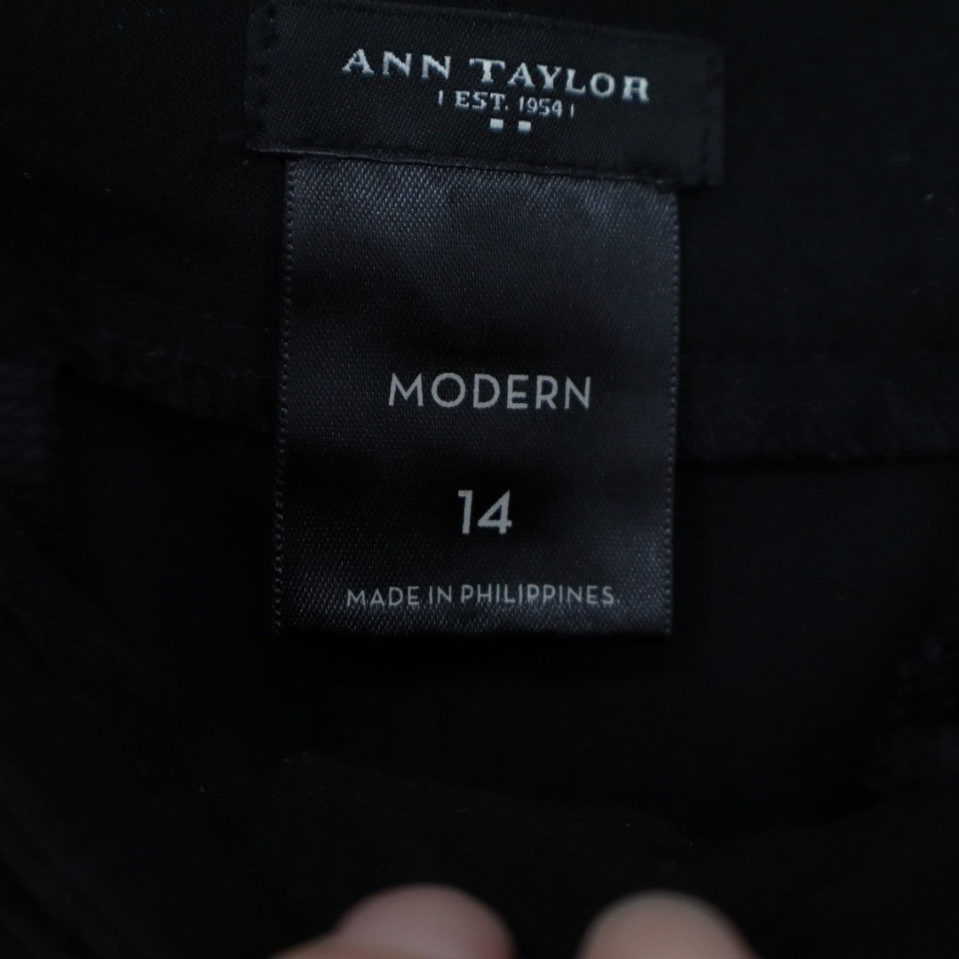 Ann Taylor Modern Chino Pants Womens 14 Black Low Rise Welt Pockets Wide Leg