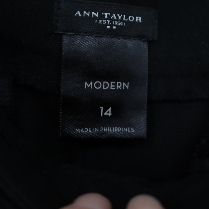 Ann Taylor Modern Chino Pants Womens 14 Black Low Rise Welt Pockets Wide Leg