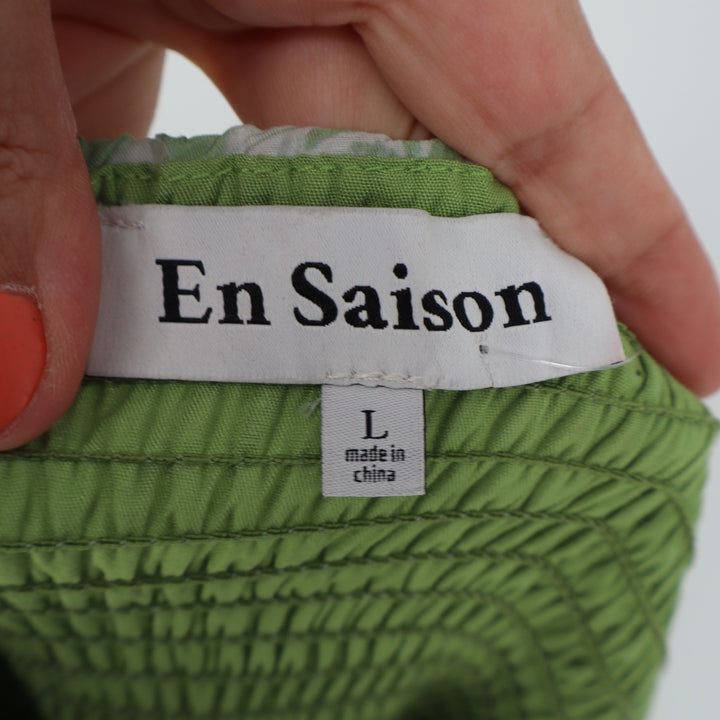 En Saison Green Floral Ruffle Strap Smocked Midi Dress Large