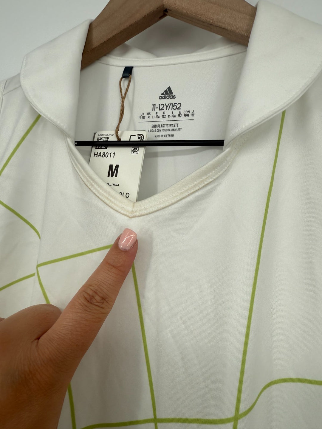 Adidas Golf Polo Shirt Girls 11-12 M Lime White Printed Trefoil Logo Sleeveless