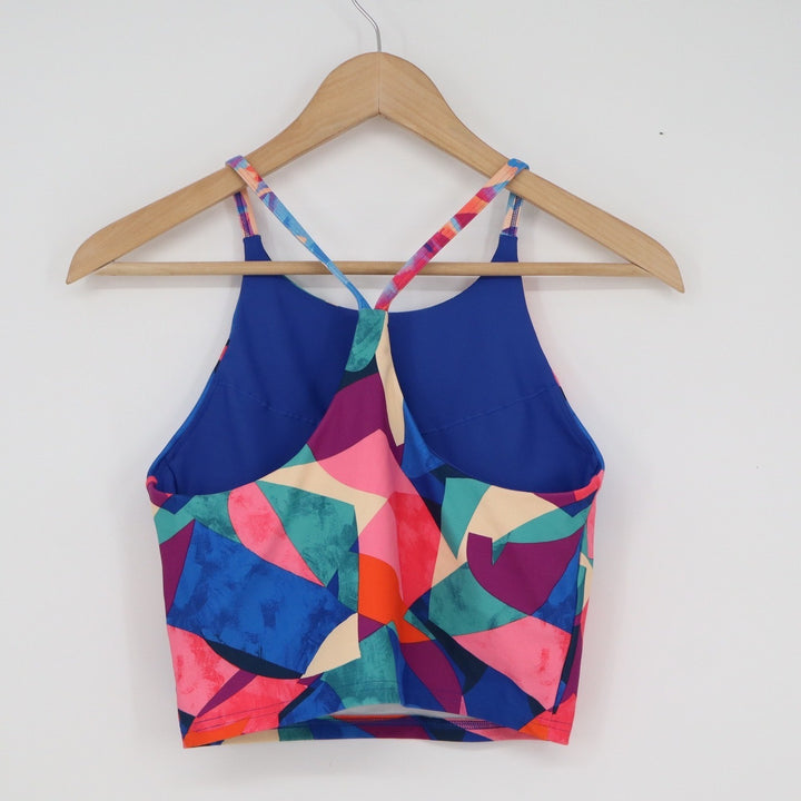 Old Navy Active Powersoft High Neck Sports Bra Medium Abstract Geometric Blue M