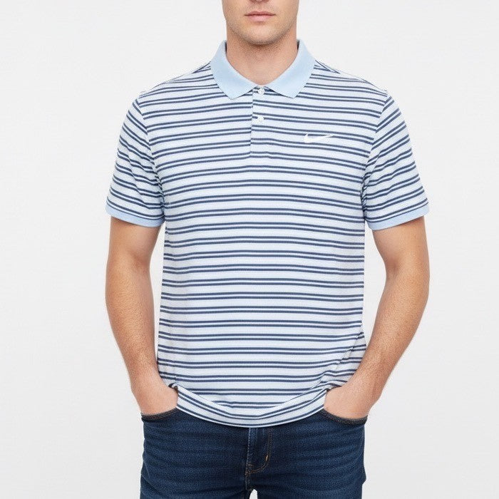 Nike Dri Fit Golf Polo Shirt Blue White Stripe Short Sleeve Size Large