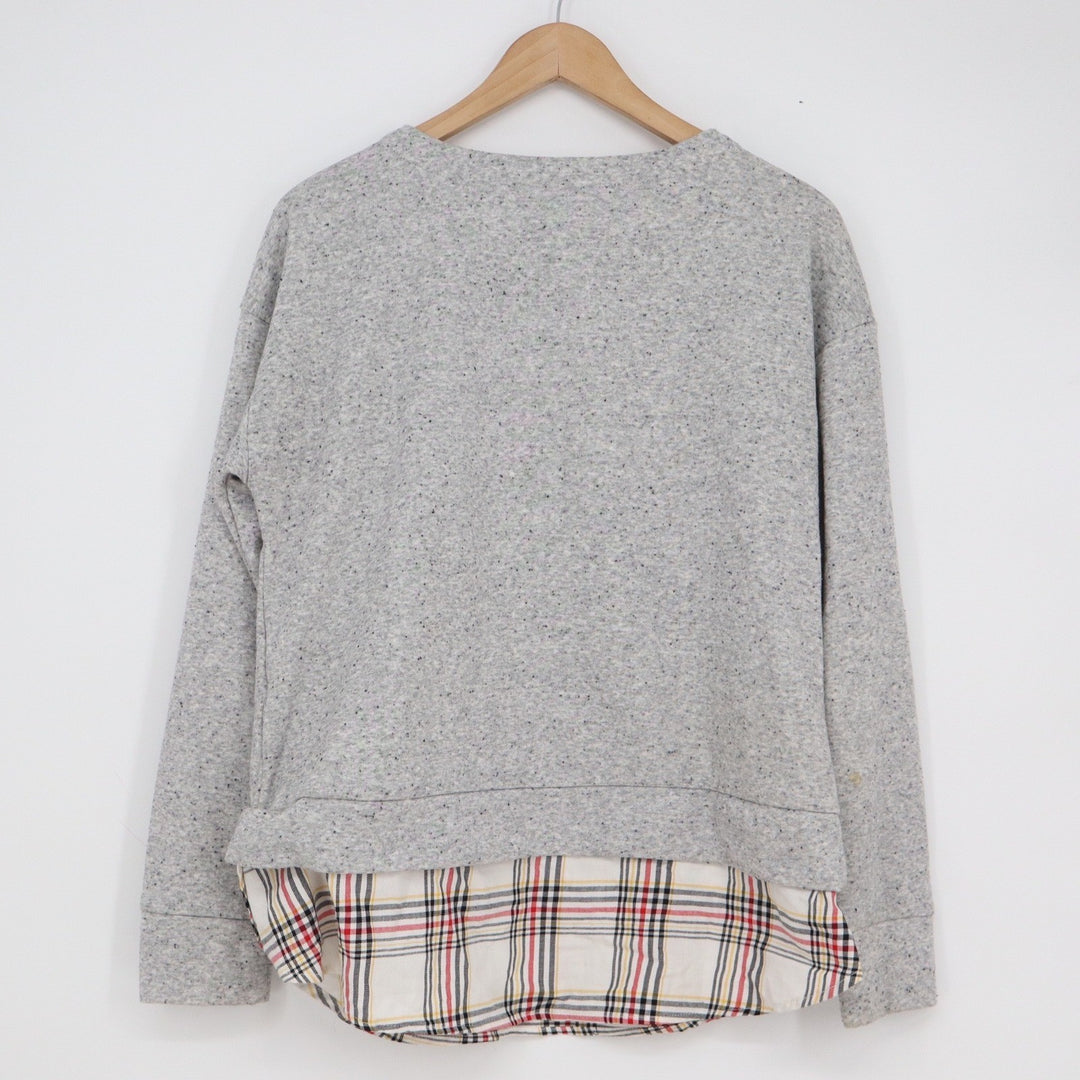 Izod Womens Heather Grey Plaid Layered Look Side Tie Sweatshirt Size M