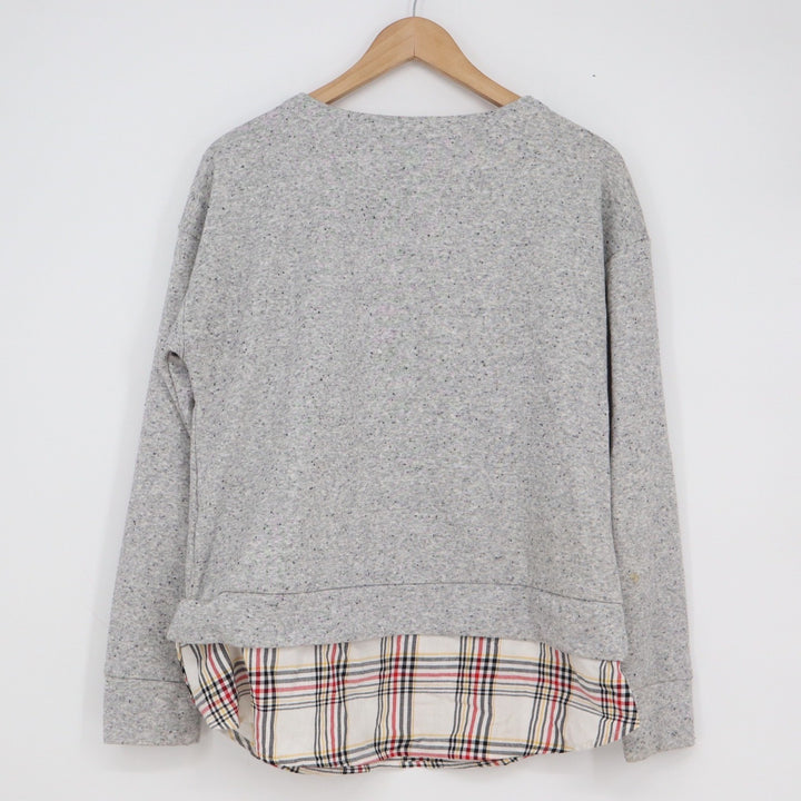 Izod Womens Heather Grey Plaid Layered Look Side Tie Sweatshirt Size M