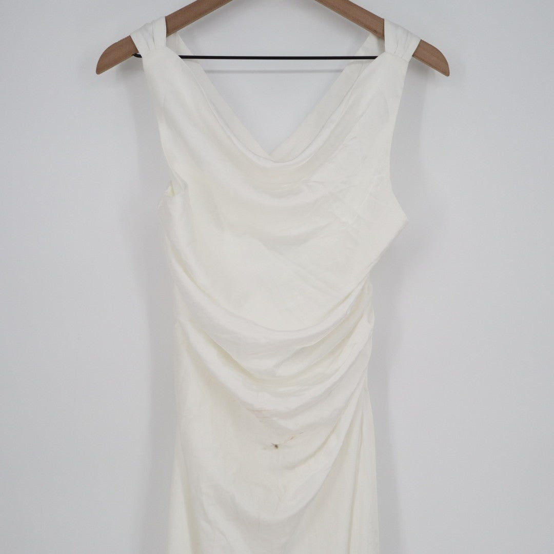 Lulus Effortlessly Sensational Maxi Dress Womens L White Satin Backless Back Zip