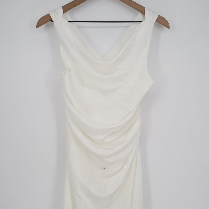 Lulus Effortlessly Sensational Maxi Dress Womens L White Satin Backless Back Zip