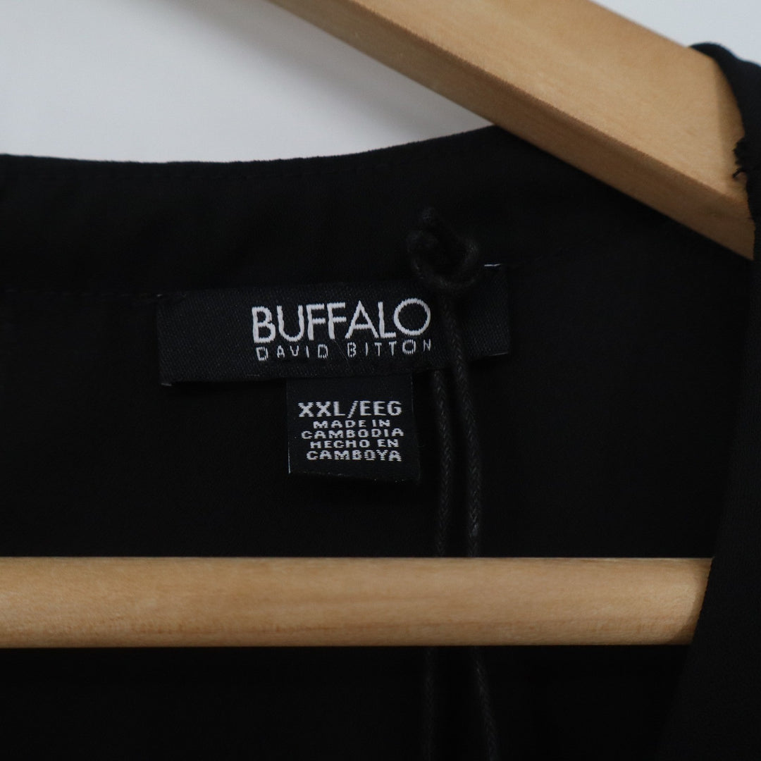 Buffalo David Bitton Womens XXL Black Woven Blouse Short Sleeve Pocket Keyhole