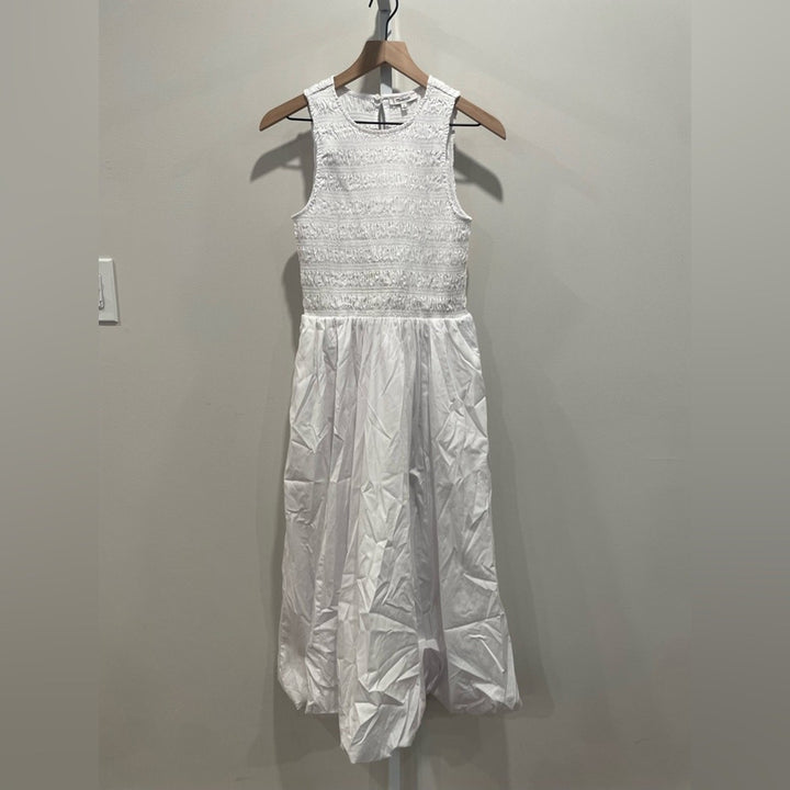 Madewell The Melody Bubble-Hem Smocked Midi Dress In Poplin Size S