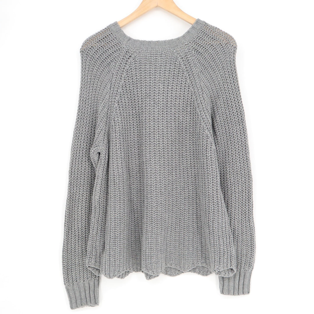 American Eagle Outfitters Sweater Women XL Gray Cotton Chunky Knit Raglan Sleeve