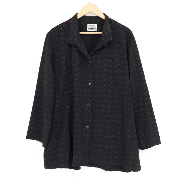 Carole Tomkins The Big Shirt Black Rayon Embroidered Floral Button Down Top XL