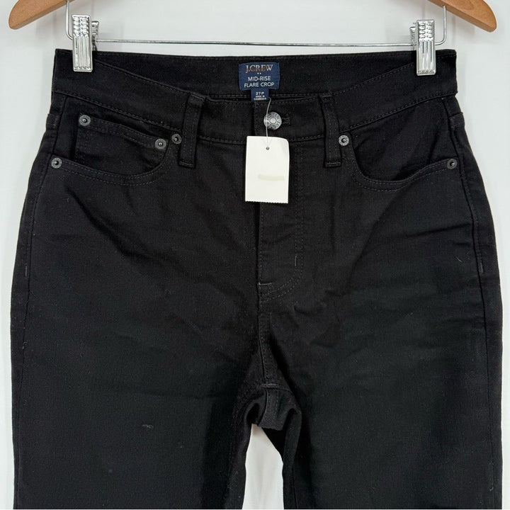 J.Crew Petite High-Rise Black Flare Crop Jean In All-Day Stretch Size P27