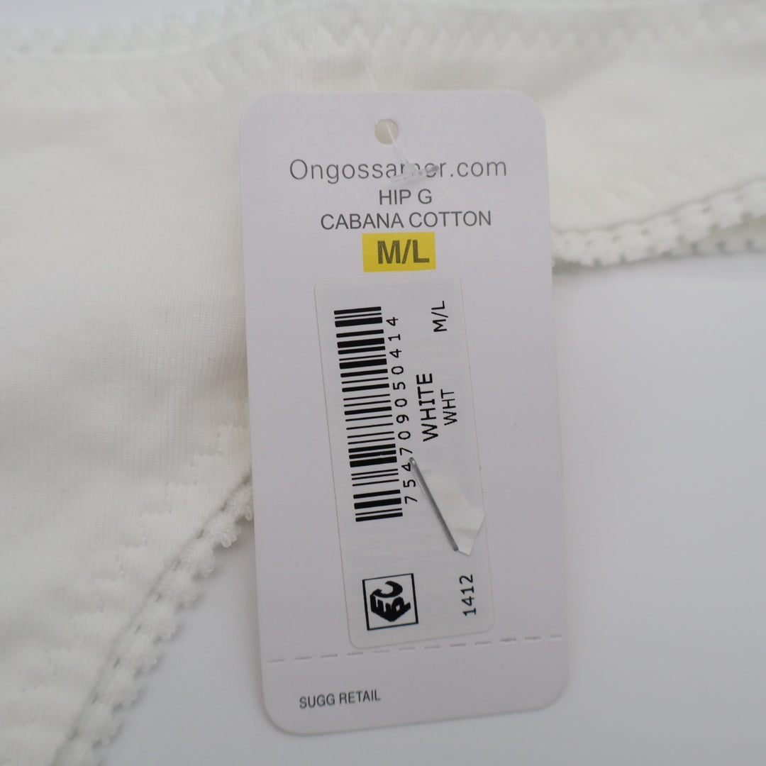 On Gossamer Cabana Cotton Hip G Thong Underwear Womens M/L White Crochet Trim