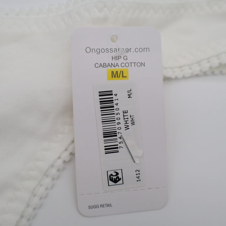 On Gossamer Cabana Cotton Hip G Thong Underwear Womens M/L White Crochet Trim