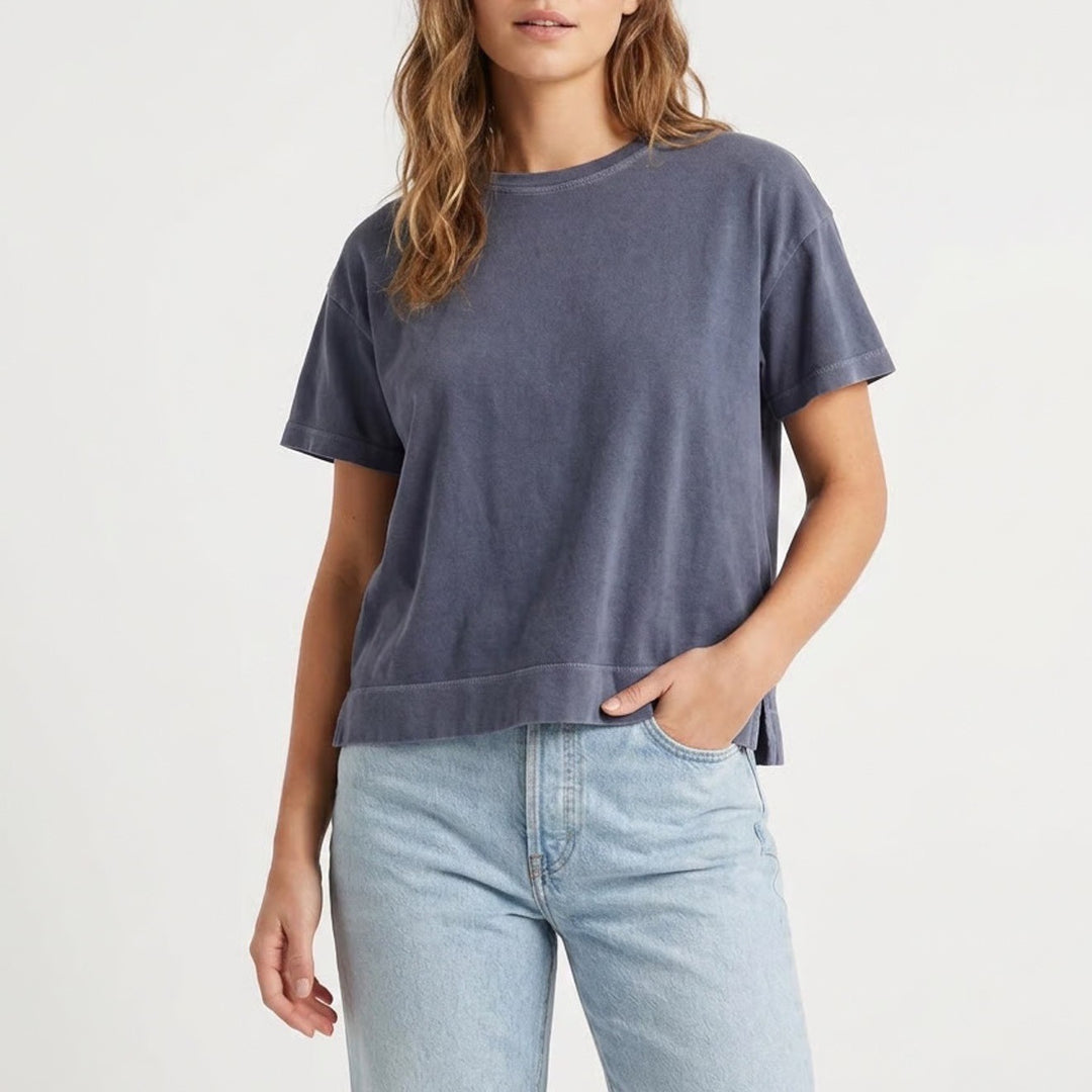 Old Navy T-Shirt Womens Medium Navy Cotton Side Slit Short Sleeve Crew Neck