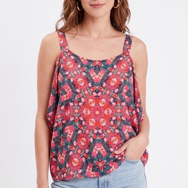 Aqua Tank Top Womens Small Multicolor Floral Sleeveless Scoop Neck Pullover