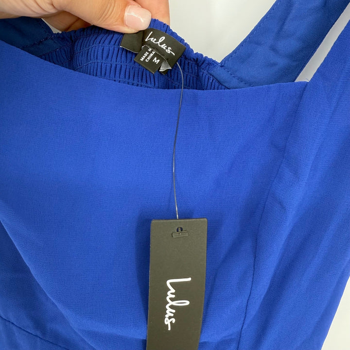 Lulus Summer Invite Royal Blue Tie-Strap Tiered Midi Dress Size M