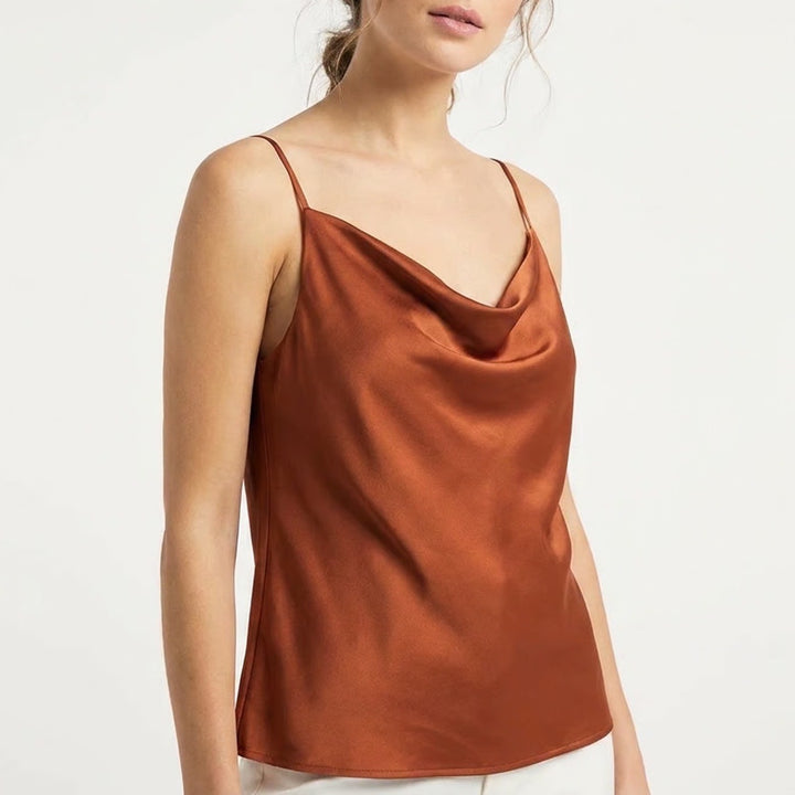 SHEIN Rust Brown Satin Cowl Neck Camisole Top Large Adjustable Straps
