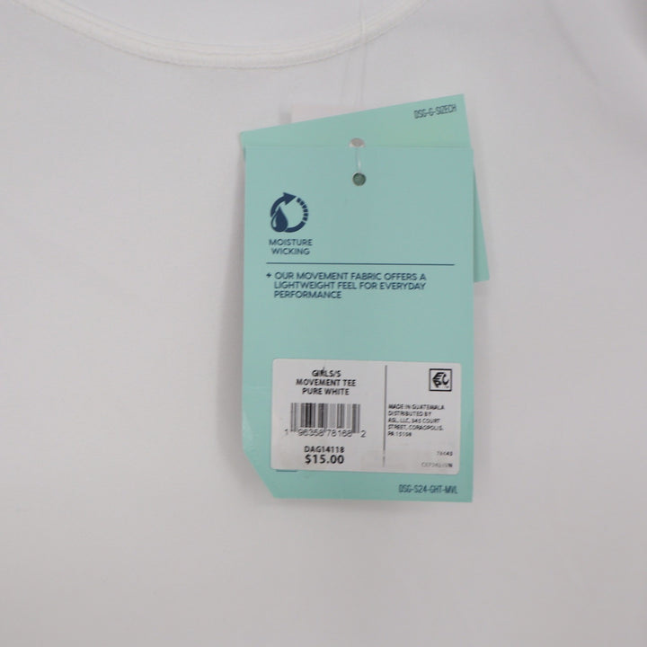 DSG Girls Movement Tee Pure White Short Sleeve Athletic Shirt S 8-9
