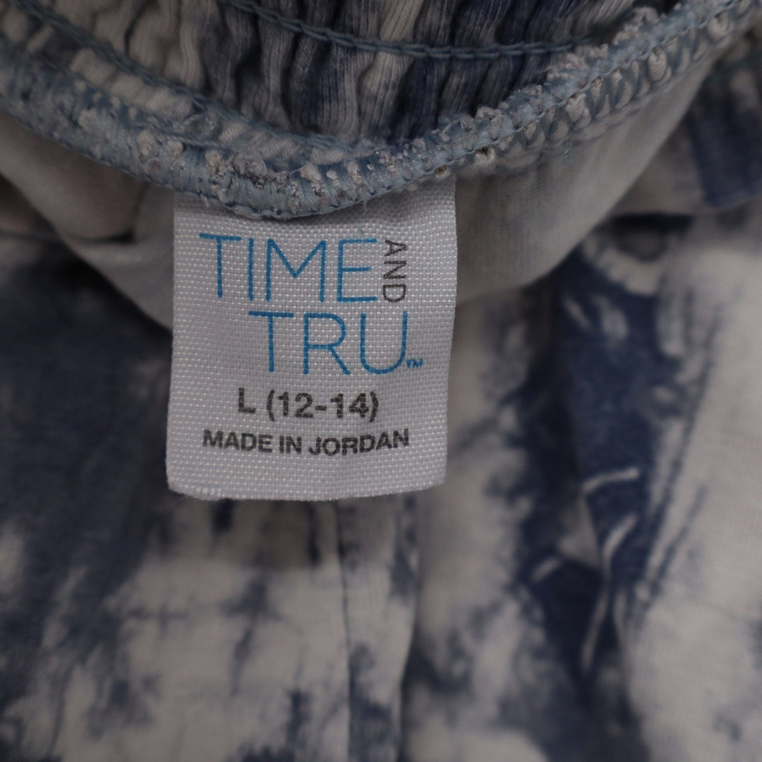 Time and Tru Womens Blue Tie Dye Smocked Waist Lounge Shorts Size L 12-14
