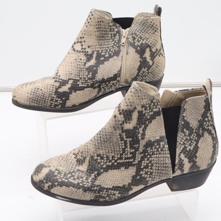 SO Hannosnake Womens Ankle Booties Faux Snakeskin Grey Cream Size 10