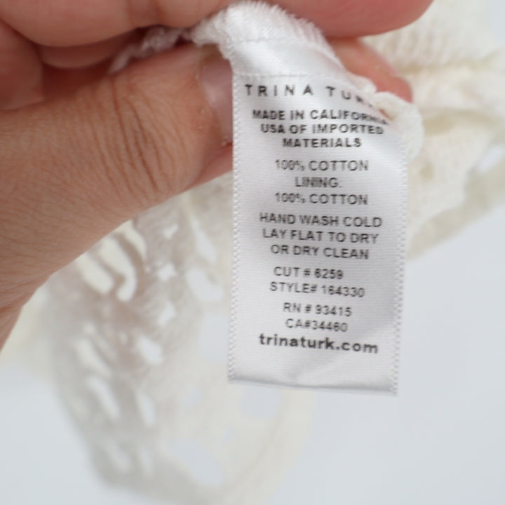 Trina Turk White Crochet Knit 100% Cotton Mini Dress Coverup Small