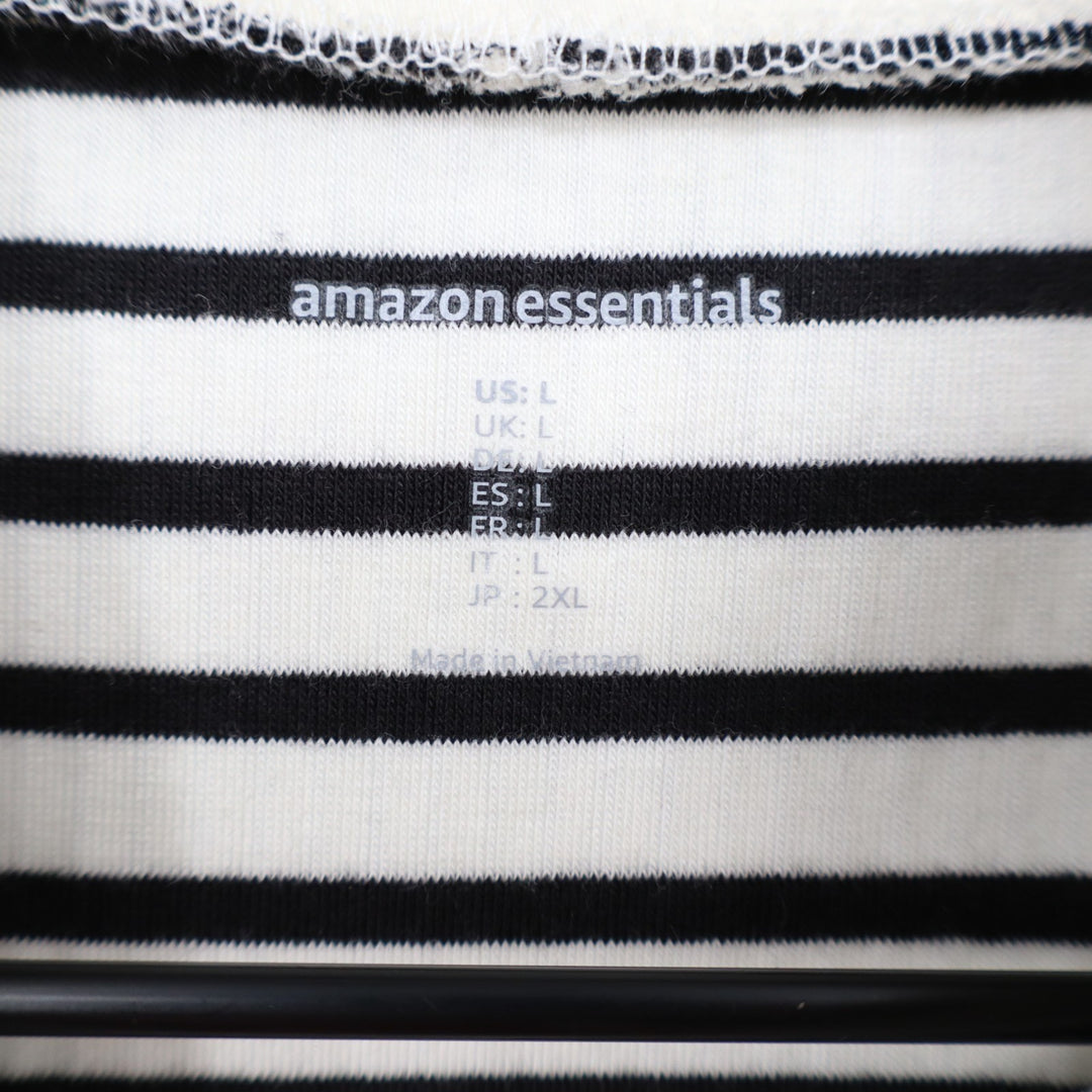 Amazon Essentials Tank Top Womens L Black White Striped Cotton Stretch Mock Neck