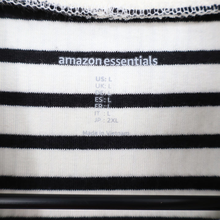 Amazon Essentials Tank Top Womens L Black White Striped Cotton Stretch Mock Neck
