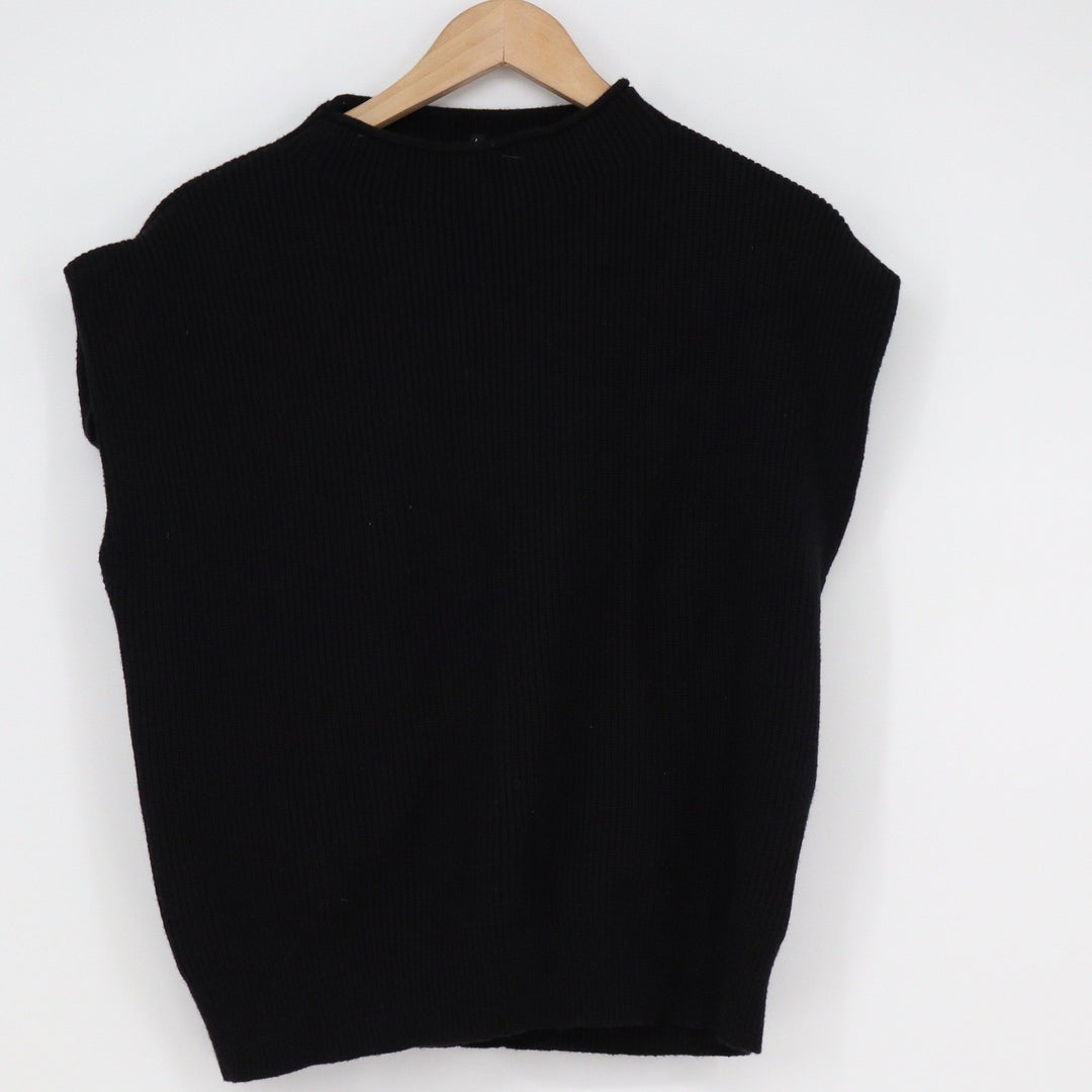 Black Ribbed Knit Sweater Vest Crew Neck Sleeveless Top Large KLJ0571