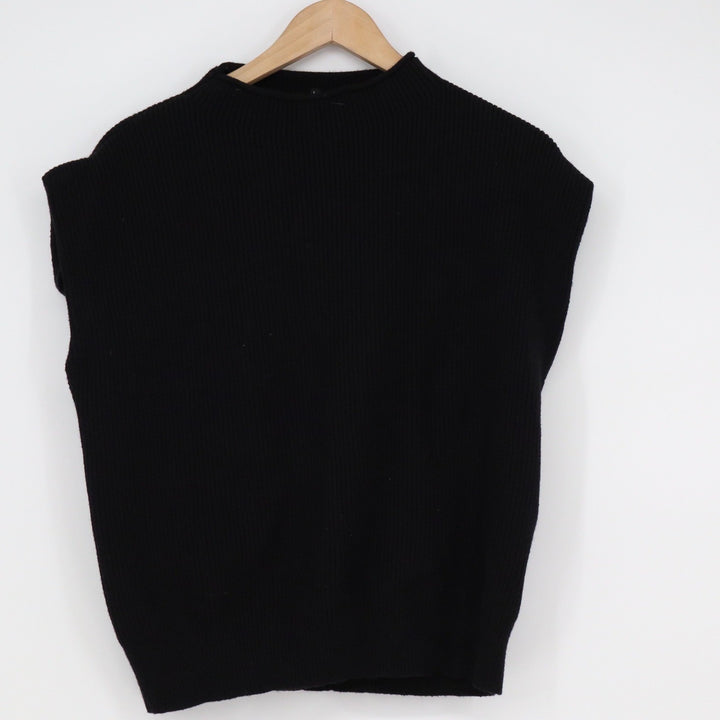 Black Ribbed Knit Sweater Vest Crew Neck Sleeveless Top Large KLJ0571