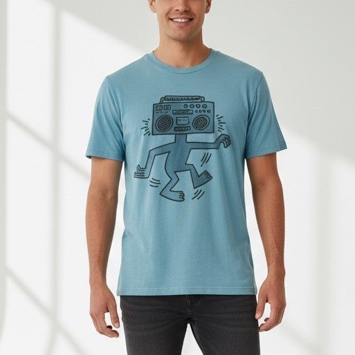 American Eagle Outfitters Mens Medium Blue Boombox Graphic T-Shirt