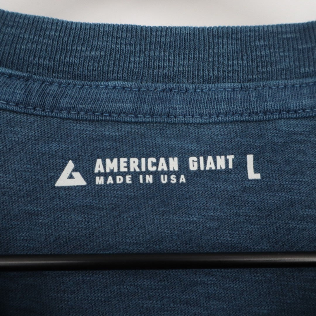 American Giant Broken-In Premium Slub T-Shirt Mens L Navy  Henley Neck Pullover
