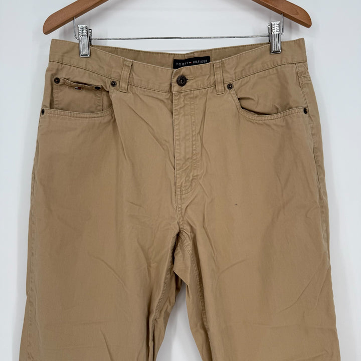 Tommy Hilfiger Pants Mens 33 X 32 Brown Logo Cotton Straight Leg Everyday Wear