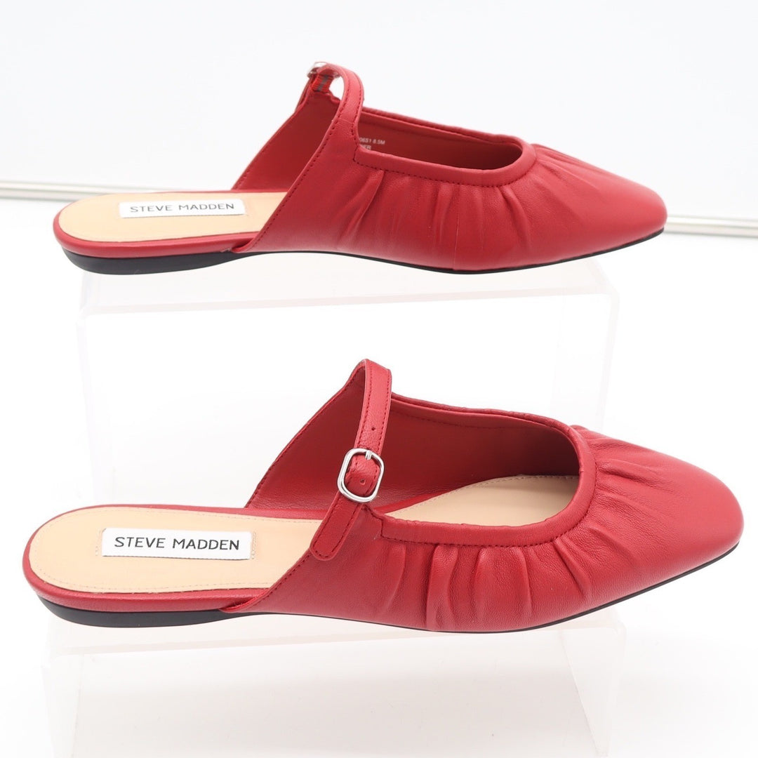 Steve Madden Gisele Red Leather Ruched Mary Jane Flat Mules Womens 8.5M