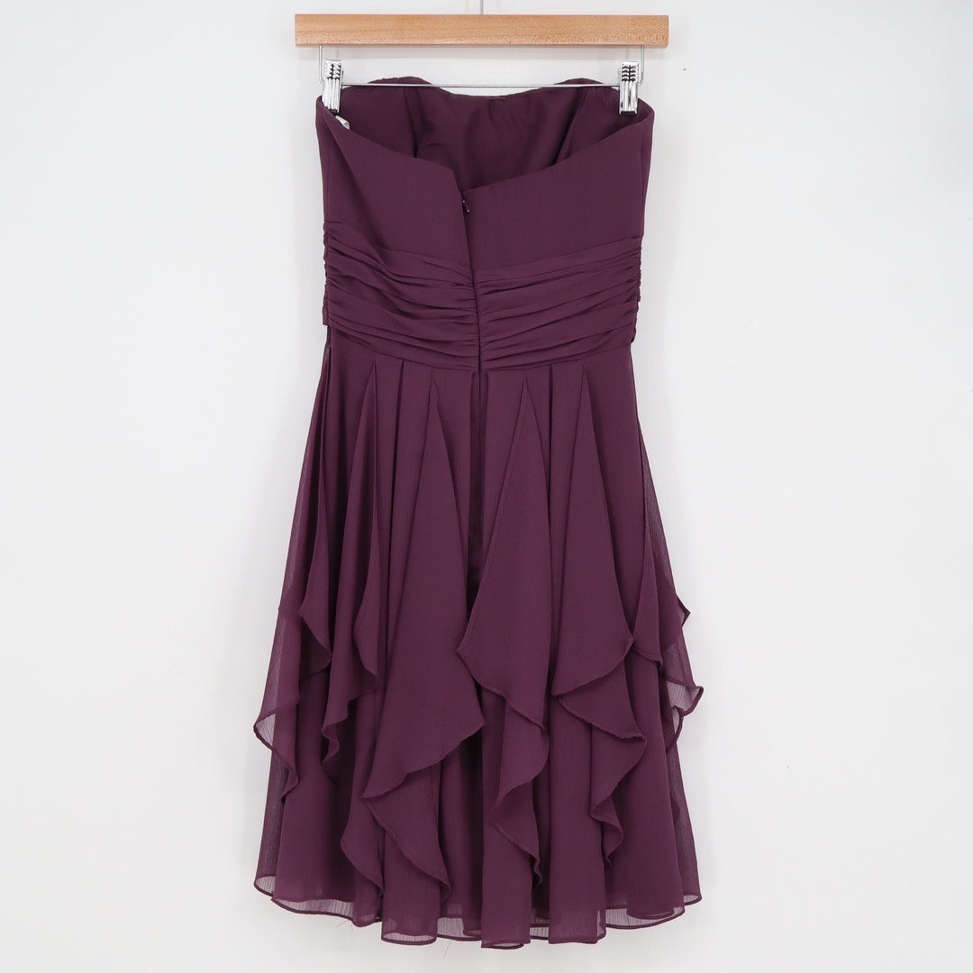 Davids Bridal Plum Purple Chiffon Strapless Ruffle Cocktail Dress Womens 2