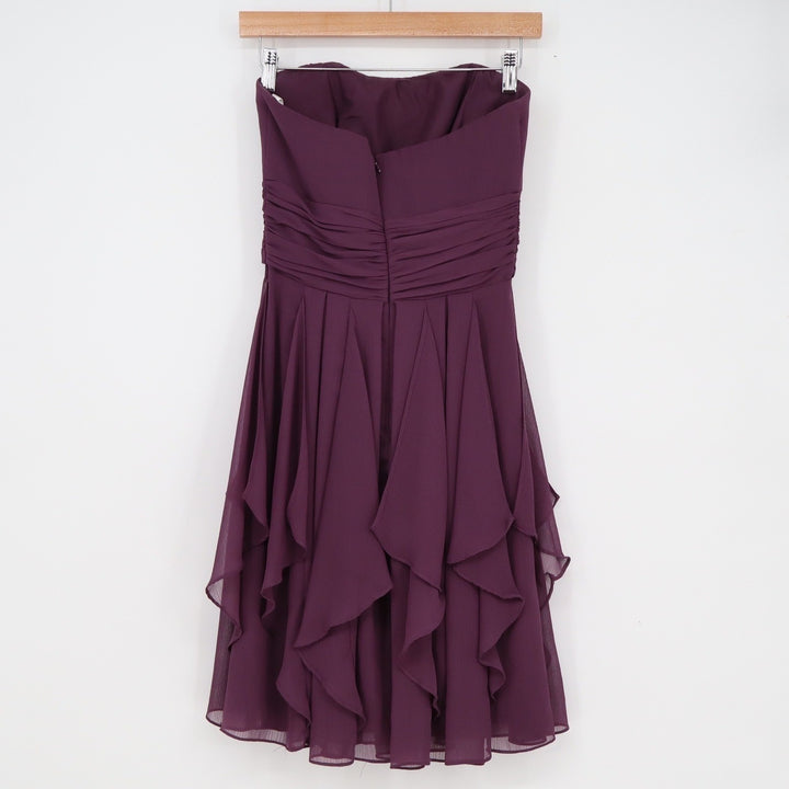Davids Bridal Plum Purple Chiffon Strapless Ruffle Cocktail Dress Womens 2