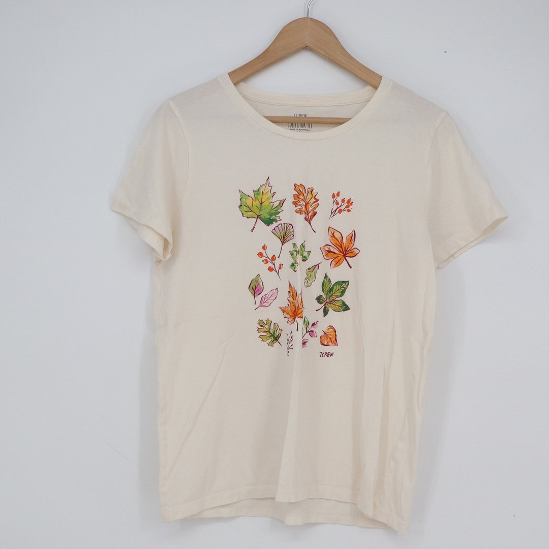 J.Crew Collector Tee Cream Autumn Leaves Graphic T-Shirt Women's Large L Short