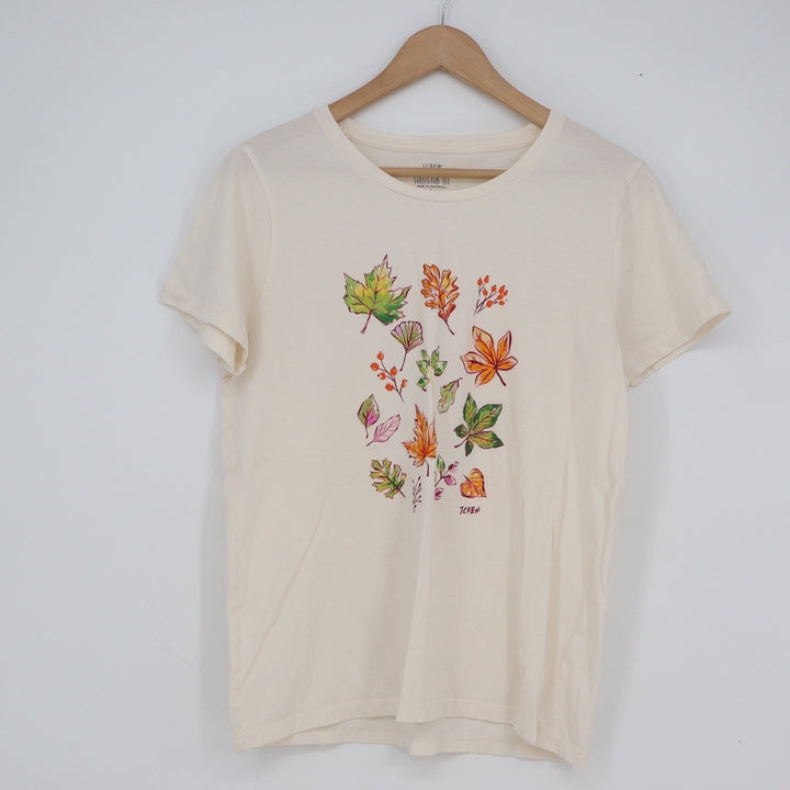 J.Crew Collector Tee Cream Autumn Leaves Graphic T-Shirt Women's Large L Short
