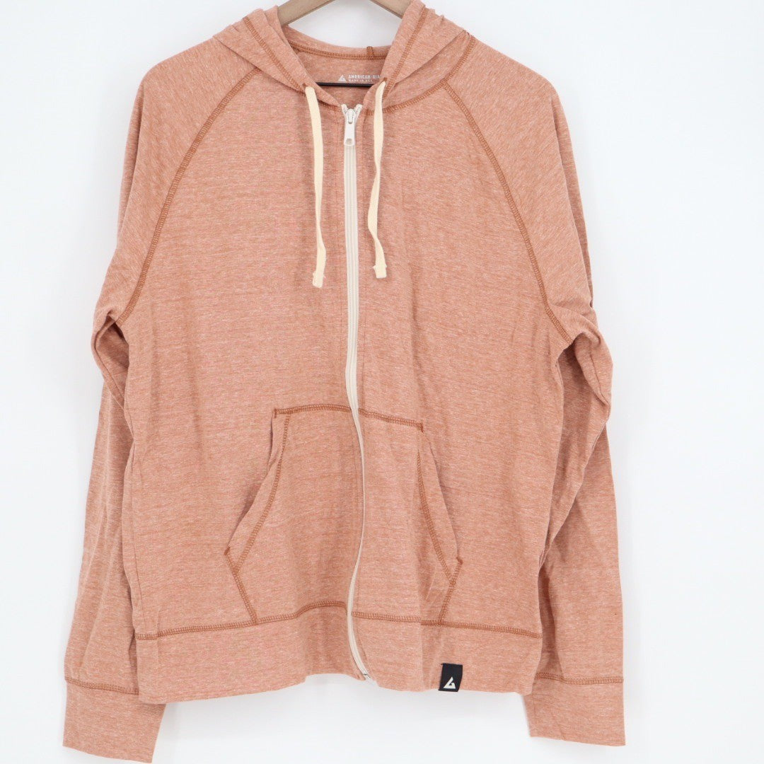 American Giant Heather Peach Full Zip Hoodie Sweatshirt Made in USA XL