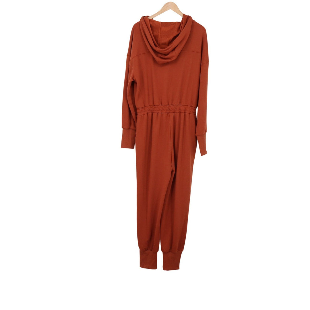 ANRABESS Jumpsuit Womens L Hooded Half Zip Rust Orange Jogger Pockets Excellent