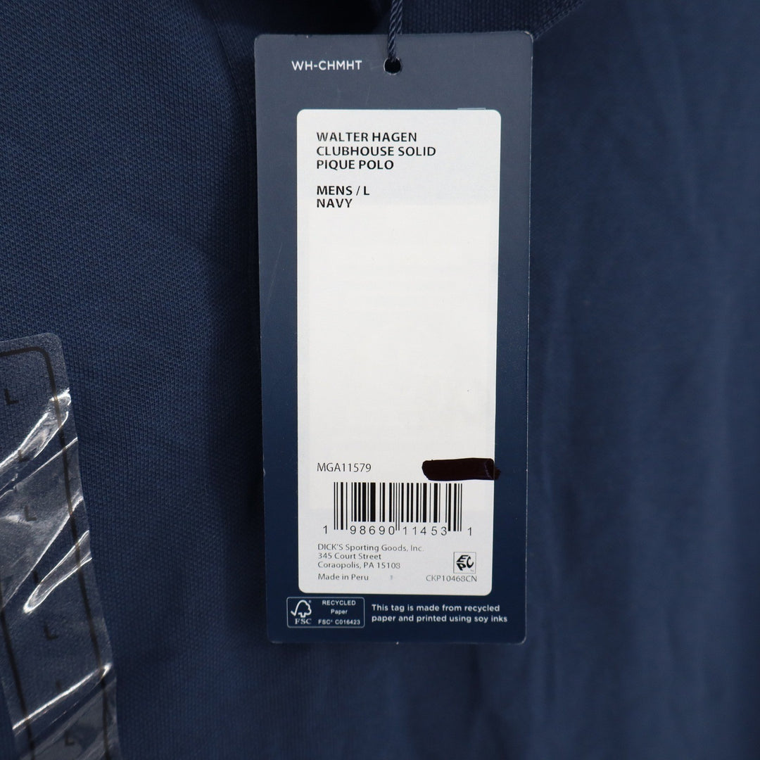 Walter Hagen Clubhouse Navy Blue Solid Pique Polo Mens Large Stretch