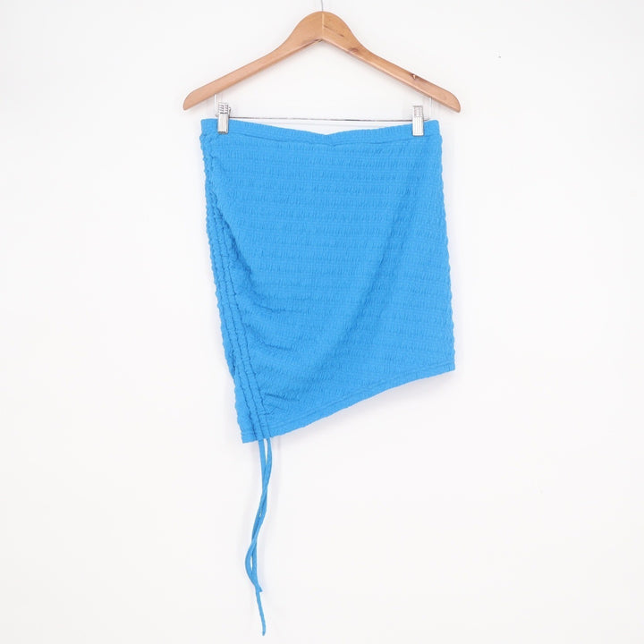 SHEIN Blue Textured Asymmetrical Tube Top Handkerchief Hem Drawstring Size M