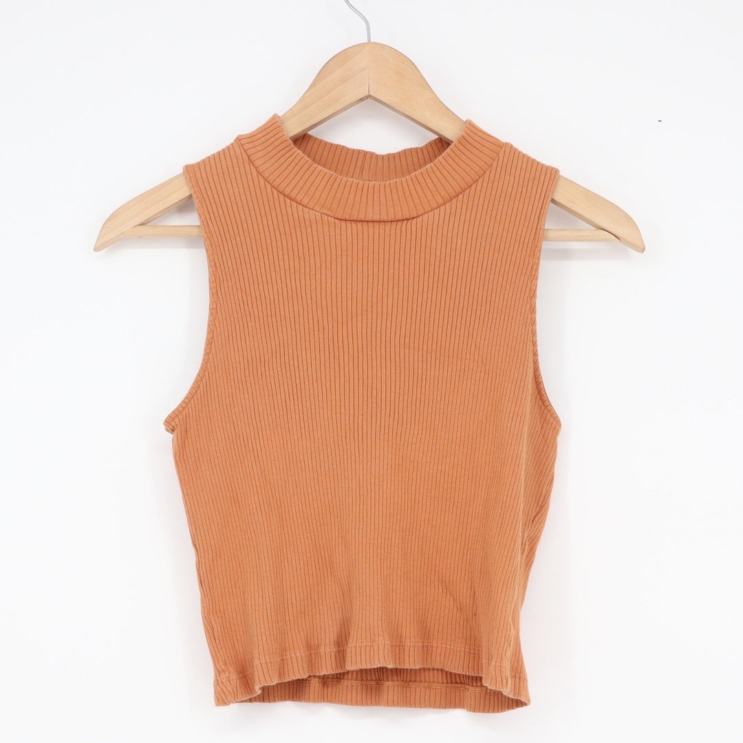 Uniqlo Womens Ribbed Mock Neck Tank Top Terracotta Orange Size M